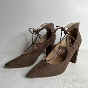 Unisa Brown Suede Pointed Toe Lace-Up Heels